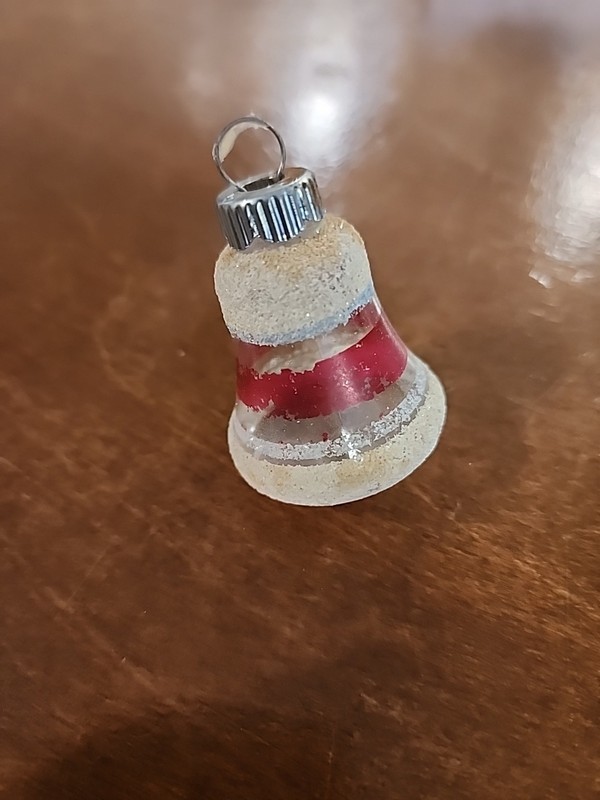 Vtg WW2 Unsilvered Christmas Ornament Stripes Frosted Bell