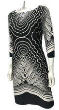 Nine West Shift Dress Career Casual Black, White Silky Stretch Size 6