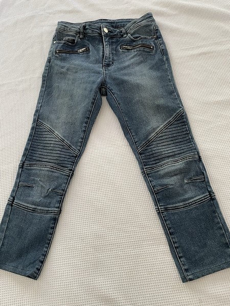 Witchery🌹Jeans Women Sz 8 Blue Biker Ribbed  zip Denim 35cm Waist Cropped