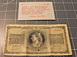 Greece Banknote 1000 Drachma 0ccupation Currency 1942