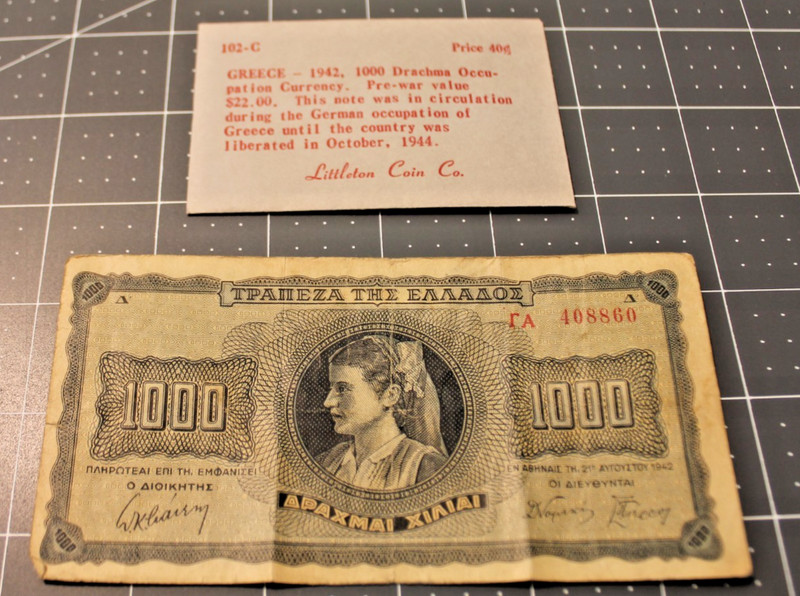 Greece Banknote 1000 Drachma 0ccupation Currency 1942
