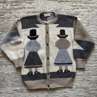 Vintage Alpaca Wool Cardigan Hand Knit Women s Small Bolivia Folk Art Sweater
