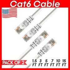 2 x Cat 6 Patch Cord White Cat6 Cable Ethernet RJ45 Connectors Internet Wire