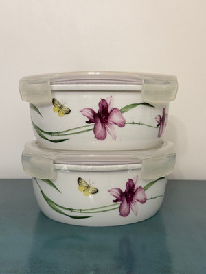 Lock & Lock Floral Ceramic Containers & Lids Floral & Butterflies Set of 2