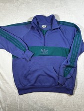 Vintage Made In USA Adidas Size XL Trefoil 3 Stripe Crewneck Pullover 1/4 Zip