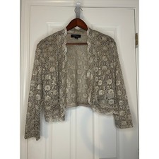 R M Richards Gold Lace Sequin Bolero Jacket Women s L Scalloped Formal USA