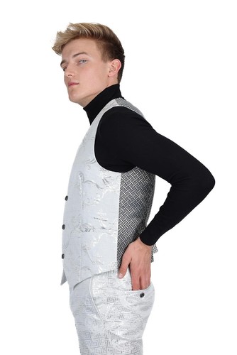 Barabas Men's Greek Key Pattern Floral Print Luxury Dress Vest 2VP3102 - 第 16/54 張圖片