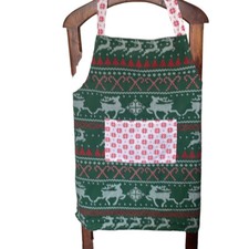 Holiday Cooking Apron - Reindeer Candy Canes Snowflakes and Christmas Trees OS
