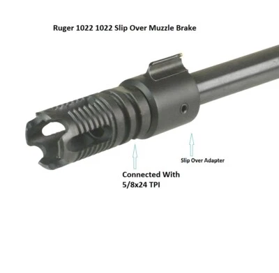 FIELDSPORT INC Ruger 10/22 1022LR Slip Over Adapter 5/8x24 TPI Connected Steel Muzzle Brake
