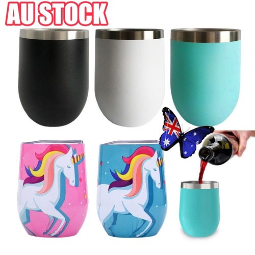 12oz Metal Stainless Steel Wine Tumbler Double Wall Insulated Cup 6J - Picture 2 of 8