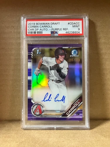 Corbin Carroll 2019 Bowman Chrome Purple Refractor Auto PSA 9 #CDA-CC 195/250