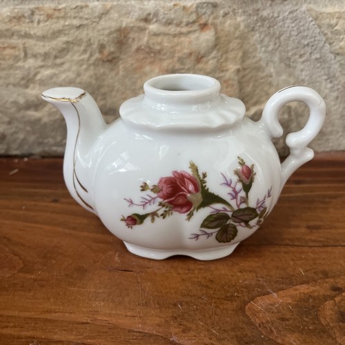 Vintage Child’s Tea Pot Moss Rose Gold Trim Pink No Lid