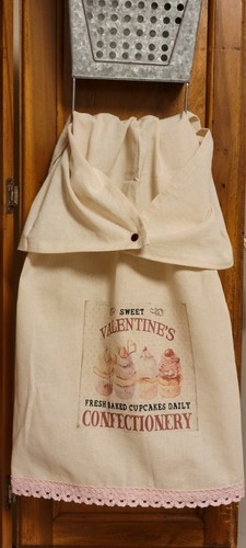 New Farmhouse Primitive VALENTINE Decorative Flour Sack TOWEL W/ Metal Snap LACE - Picture 3 of 4