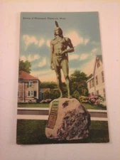 Vtg 1940's TICHNOR Linen Postcard STATUE OF MASSASOIT, PLYMOUTH, MASS