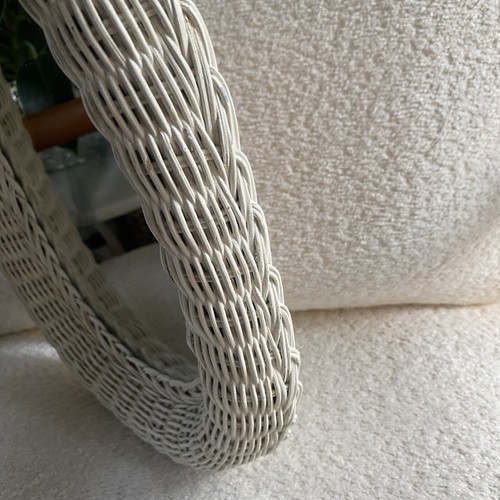 VTG white wicker oval wall mirror boho coastal decor - Picture 8 of 10