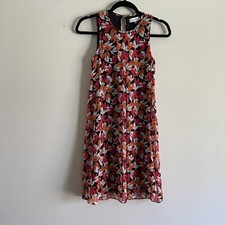 Calvin Klein Women SZ 2 Black/Red/White Botanical Sleeveless Lined Shift Dress