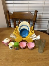 Vintage Fisher Price Fun with Food Dish Drying Rack Plates Bowl Salt Shaker Lot
