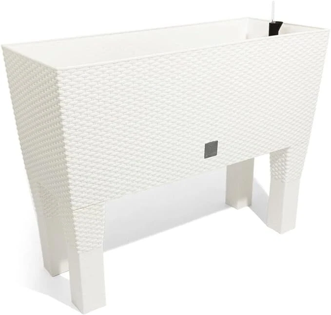 Plant Pot Rectangular Legs Rattan Garden Planters Indoor Outdoor White - Image 2 of 4