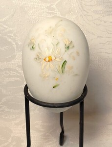 Antique 4-1/2" Milk Glass Hand Blown Pontil Easter Egg Hand Painted Flowers NICE