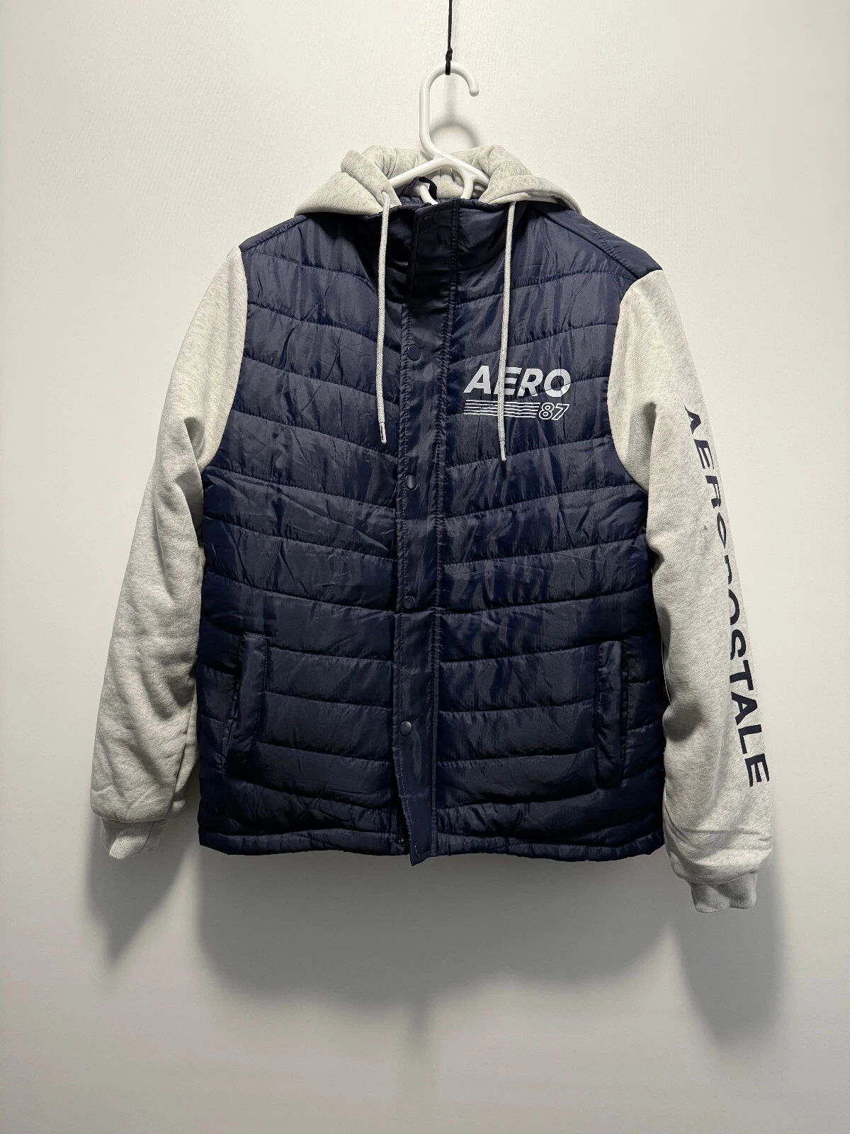 Aeropostale Hooded Puffer Jacket Navy & Blue Men Sz M