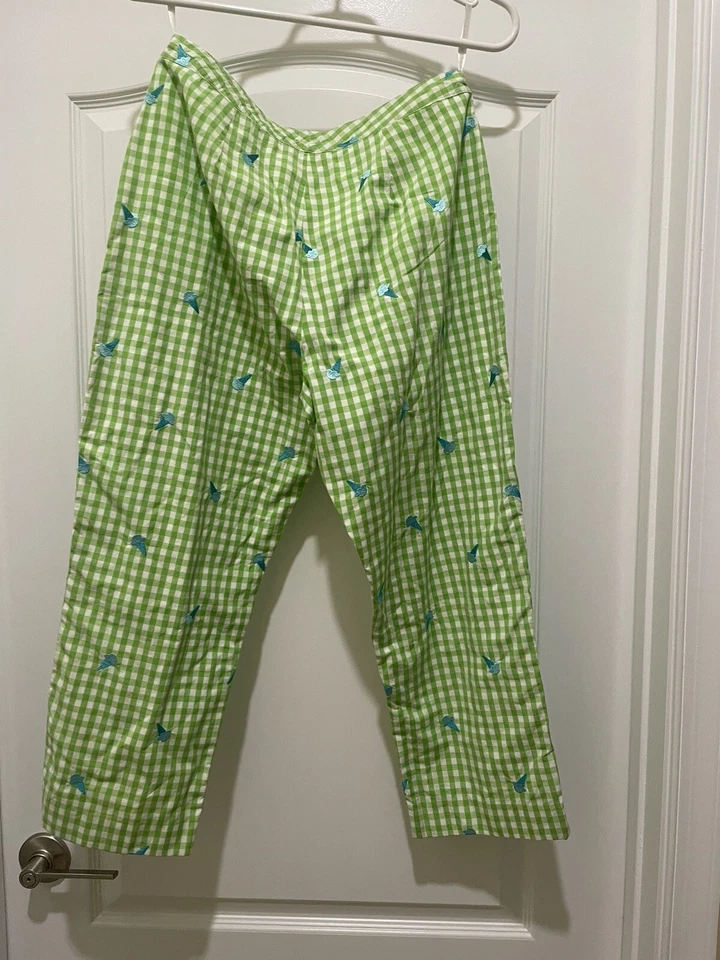 Pantalones Lilly Pulitzer Verde Blanco Algodón Capri Cono Helado Cuadros Guinga Talla 6 Foto 3 de 4