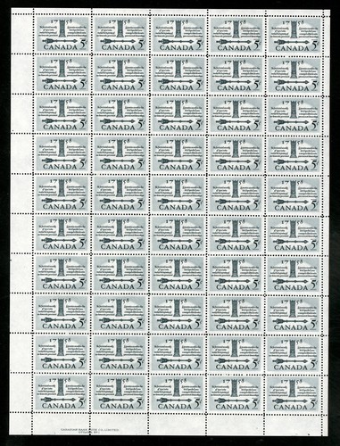 CANADA SHEET - Scott 382 - NH - LL Plate 1 - 5¢ Mace and Speakers Chair (.009)