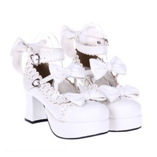 Sweet Lolita Schuhe Shoes Cosplay Kostüme White Weiß Bow Damen Süß Vintage Retro