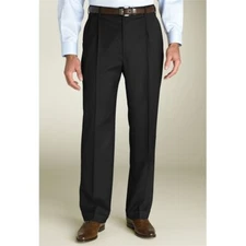 Zanella Bennett Double Reverse Pleat 120's Wool Serge Pant in Black - Size: 42