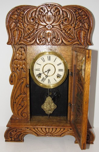 Antique Gilbert Egyptian No. 62 Kitchen Mantel Clock 8-Day, Time/Strike - Picture 4 of 13