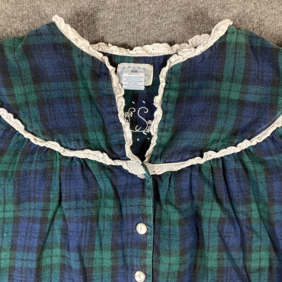 Camisón de franela Lanz of Salzburg para mujer pequeño S azul verde a cuadros Country Foto 3 de 4