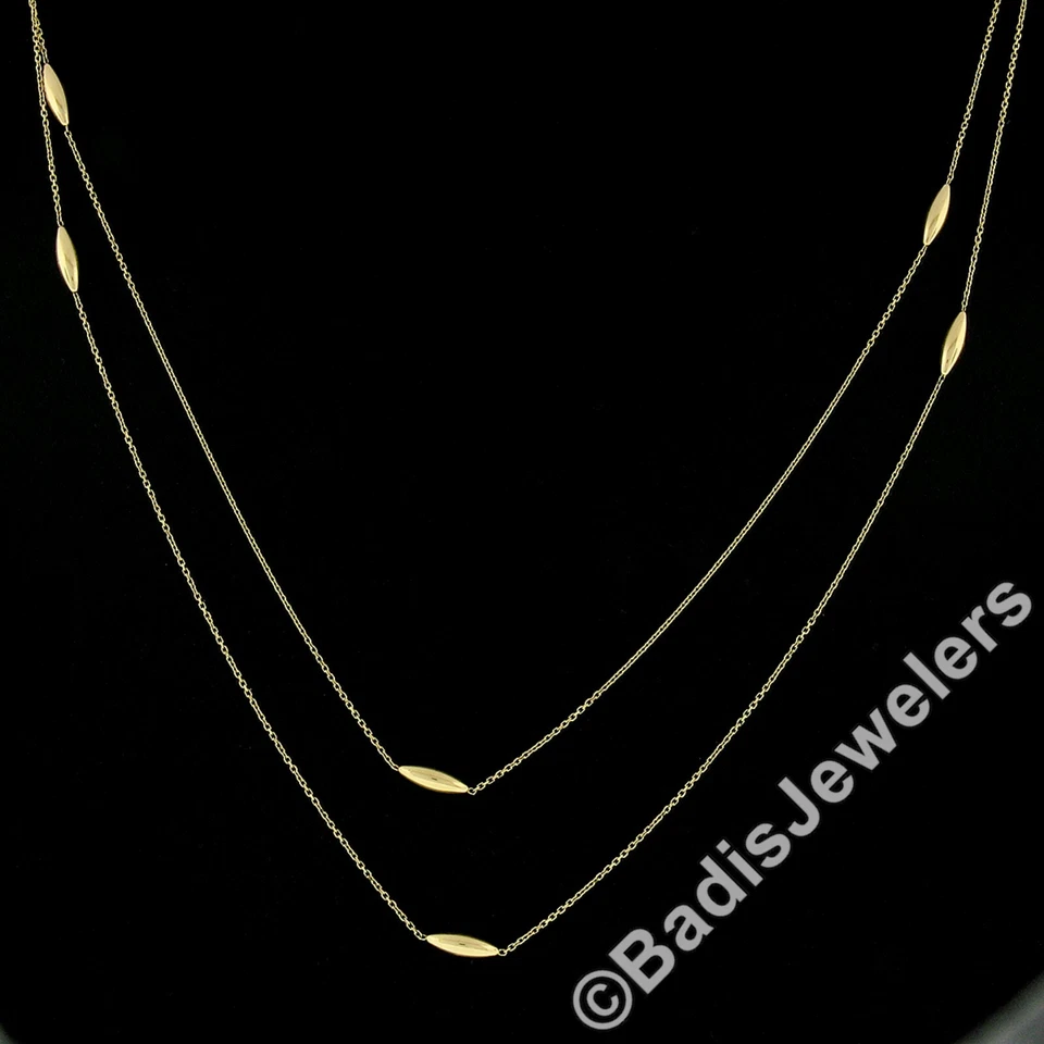Collar Italiano Oro 14K 40" Largo Cable Eslabón y 3D Pulido Barril Estación Cadena Foto 2 de 4