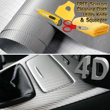 24" x 60" Premium Gloss Silver Carbon Fiber 4D Vinyl Film Wrap Air Bubble Free