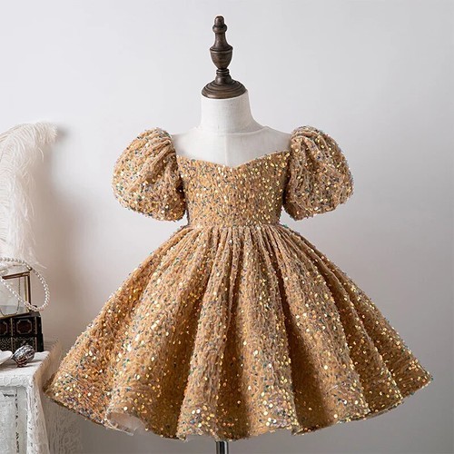 Evening Kids Formal Party Dresses Girls Purple Sequins Short Gown Luxury Pageant - Picture 8 of 30