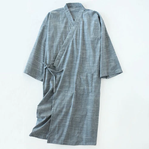 Herren Kimono Yukata Pyjama Baumwolle Japanisch Bademantel Morgenmantel Kleid Nachtwäsche Zuhause - Bild 20 von 23