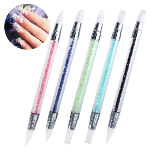  5pcs Silicone Nail Art Gel Carving Pen Pencil Tool Set With Acrylic Rhinestone - Picture 1 of 4