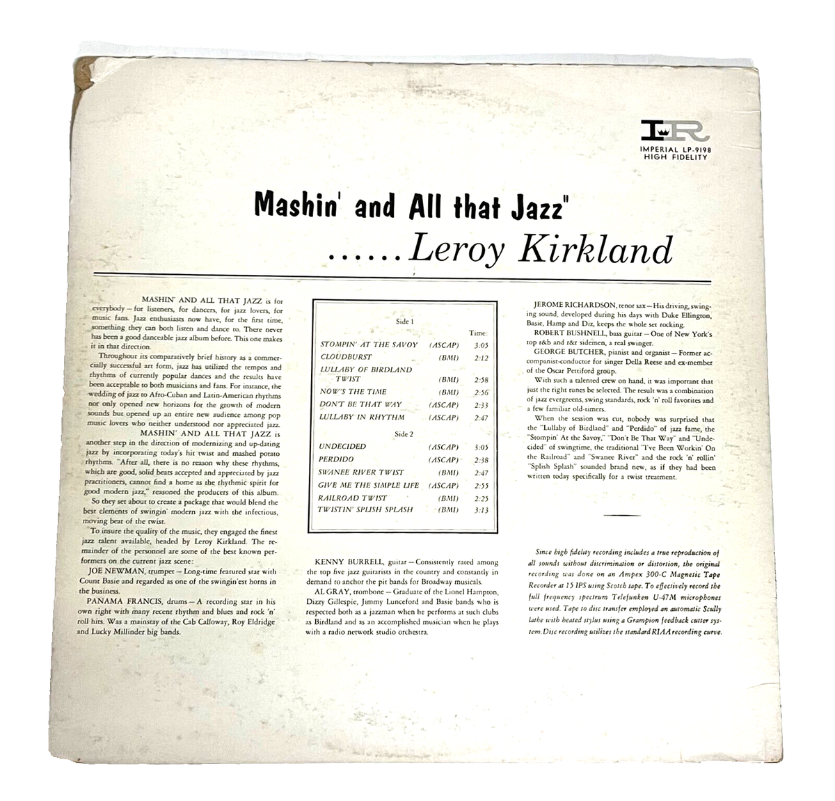 Leroy Kirkland ~ Mashin' And All That Jazz ~ Orig. LP/Vinyl