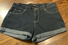 Hype 7 Beachy Coastal Dark Blue Denim Cuffed Shorts W Stretch