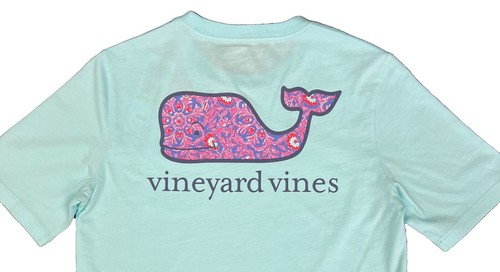 Vineyard Vines Youth's Blue Island Paradise T-Shirt Paisley Floral Whale (S01) - Picture 7 of 12
