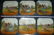 ⭐️Royal Doulton 1930s  Square Tea Plates, Cottage scenes. Rare & Very Pretty    