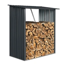 3x5 FT Outdoor Metal Firewood Rack Firewood Storage Shed Galvanized Steel Black