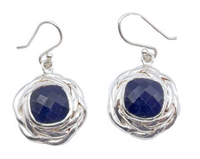 Gorgeous Sterling Braided Knot Faceted Natural Blue Sapphire Drop Earrings