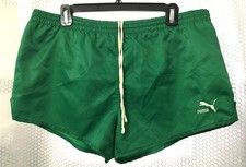 Puma Nylon Shorts 80s Large Green Running Sprinter Vtg