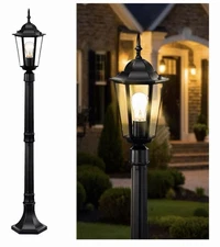 42" Outdoor Post Light Fixture, Black Hardwired Waterproof Lamp with Clear Glass