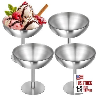 4Pcs Stainless Steel Dessert Cup, 5.4oz Ice Cream Footed Bowls, 4.3 inch Hight 