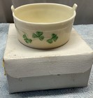 Vintage BELLEEK Ireland "Shamrock" OPEN BUTTER TUB Yellow Luster Green Mark, Box