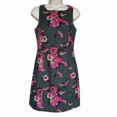 Fossil Angelina Green Floral Sheath Dress Sz 4 Flowers Textured Retro Mod Lined
