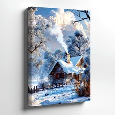 Wall Art Winter Snow Cottage Landscape Print Rustic Cabin Wall Decor 11x17 Home