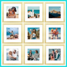 12x12 Picture Frames Set of 9, Shatter Resistant Plexiglass, Display 8x8 Pict...