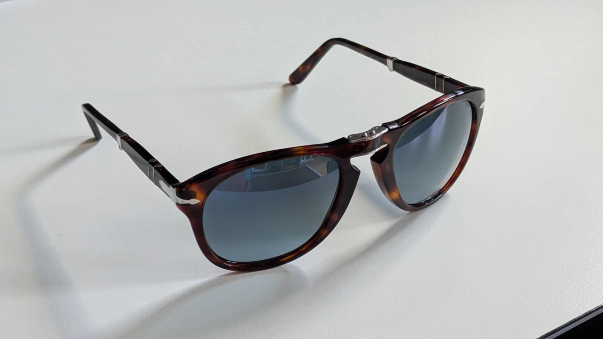 Persol PO0714 714 24/S3 54 Havana Blue Polarized foldable Sunglasses Italy made