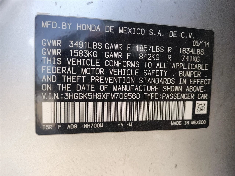 PEDAL, BRAKE/CLUTCH 17800T5AA01 2015 HONDA FIT Foto 3 de 4